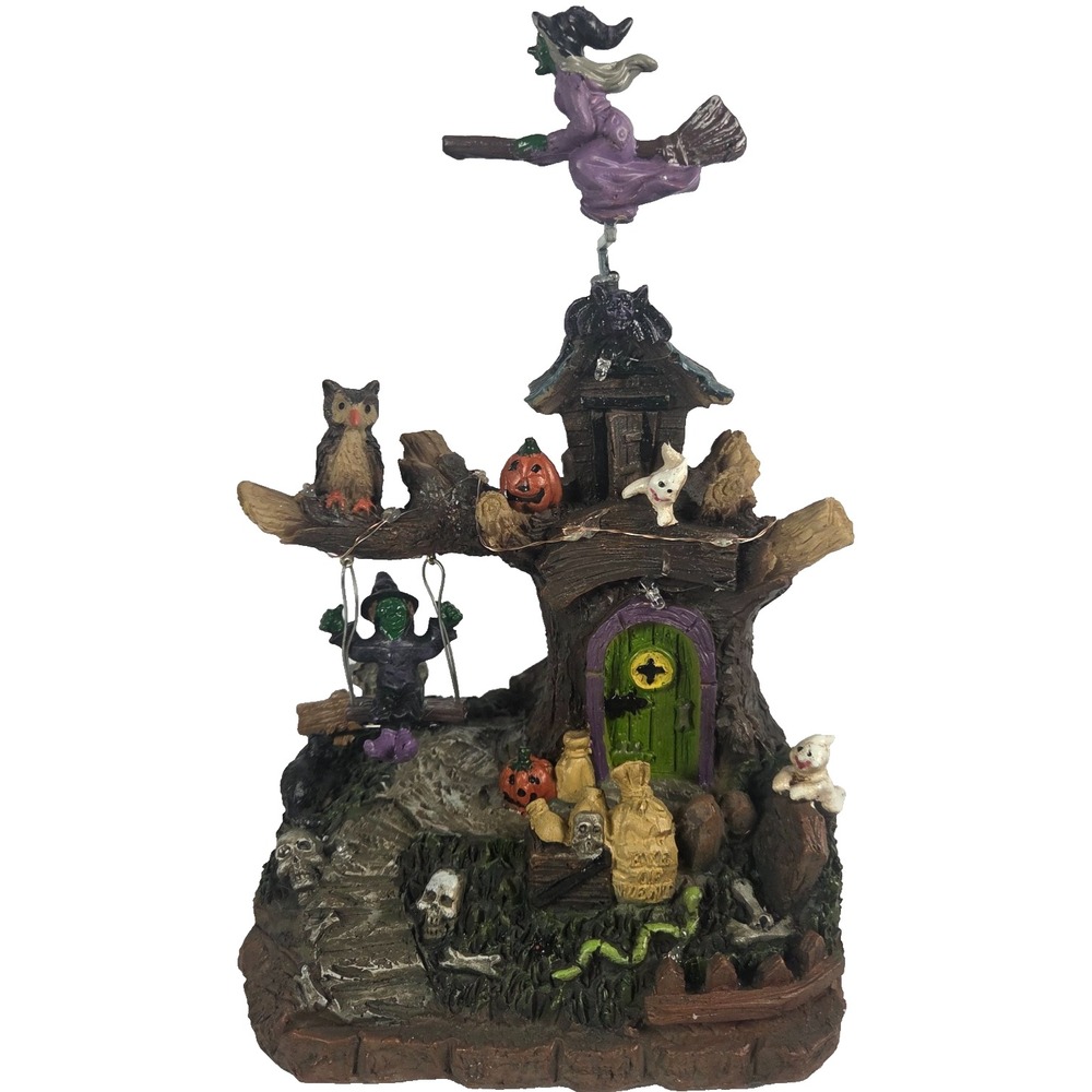 Spooky Hollow Haunted Village LED Lighted Witch Tree House Halloween 10in New